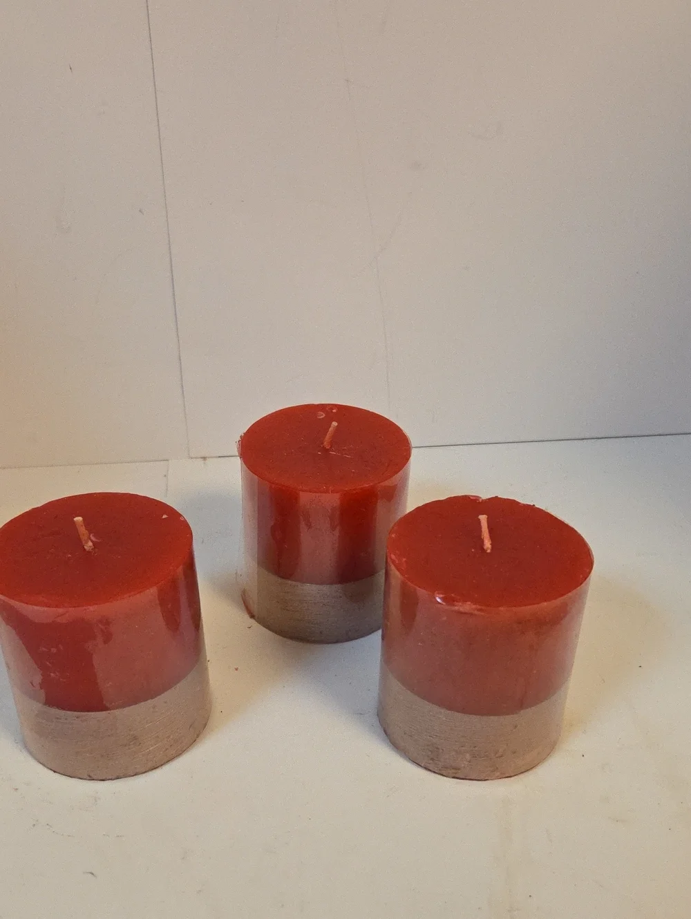Two-Tone Red and Tan Pillar Candle Trio